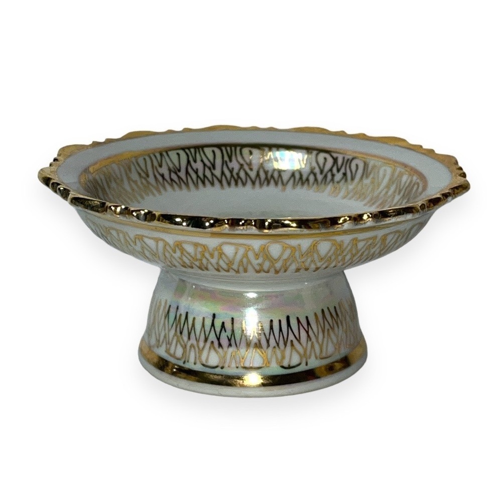Iridescent Porcelain Trinket Dish Soap‎ Dish Gold Hand Painted Ceramic Vintage